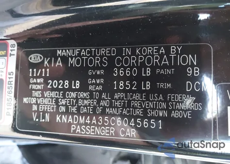 2012 Kia Rio Lx из США, поврежденный, VIN KNADM4A35C6045651